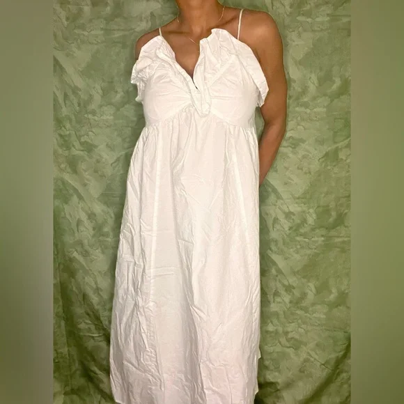 NWT White H&M Ruffle Top Midi Dress - Picture 2 of 6